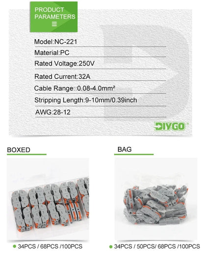 DIY GO Quick Splicing Multiplex Butt Wire Connector, Compact Electrical Cable Terminal Block, Home Wiring Connectors Junction Box