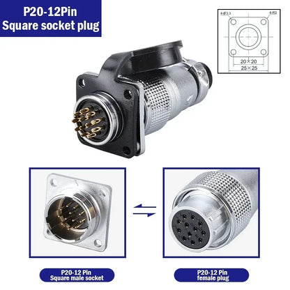 PLS20 WS20 TP20 Aviation Connector 20mm Opening Diameter 2-12 Pin Male Female Circular Plug Socket Metal Shell Waterproof IP67