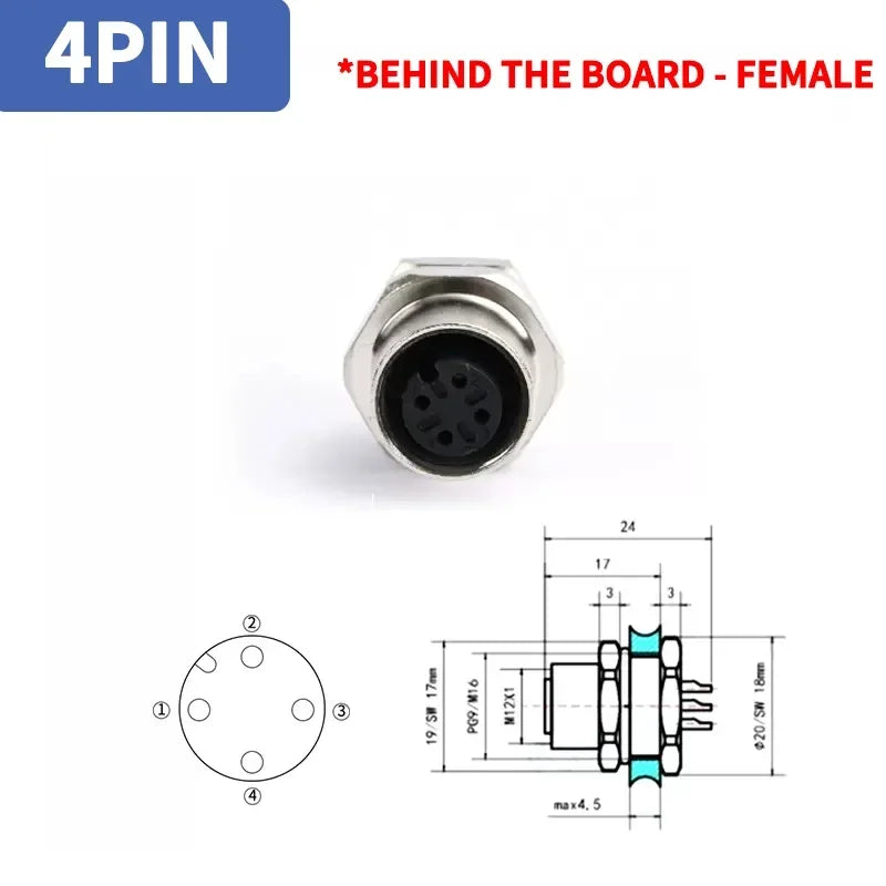 M12 4Pin 5 8Pin Sensor Connector Panel Back Mount Waterproof Flange Socket Threaded Coupling Male Female A Code Connectors