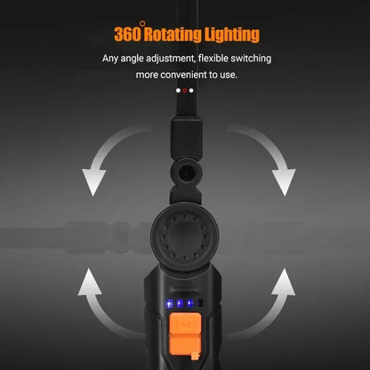 High Power LED Work Light 5 Lighting Mode Rechargeable Flashlight Inspection Lamp with Magnetic Power Bank 18650 Battery Torch
