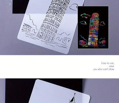 A4 DIY Painting Wall Stencil Airbrush   Drawing Copy Templates London Bridge Big Ben castle Burj Al Arab Five Towers White House