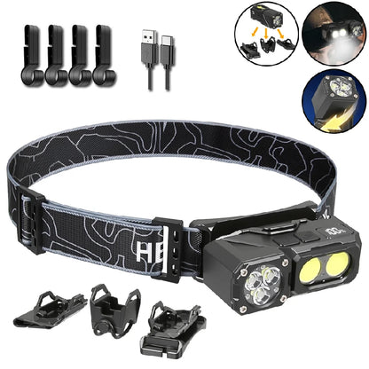 Sensor Headlamp with Hat Clip Type-C Rechargeable LED Headlight