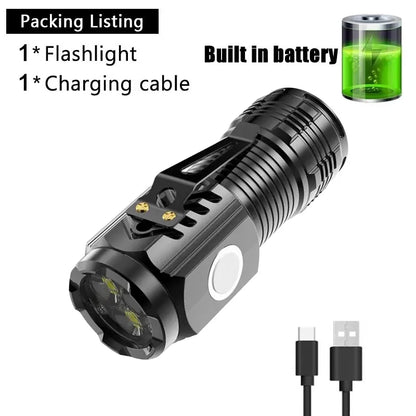 Super Bright 3LED Mini Flashlight Portable Pen Clip Lamp Built-in Battery USB Rechargable Torch With Tail Magnet Emergency Lamp