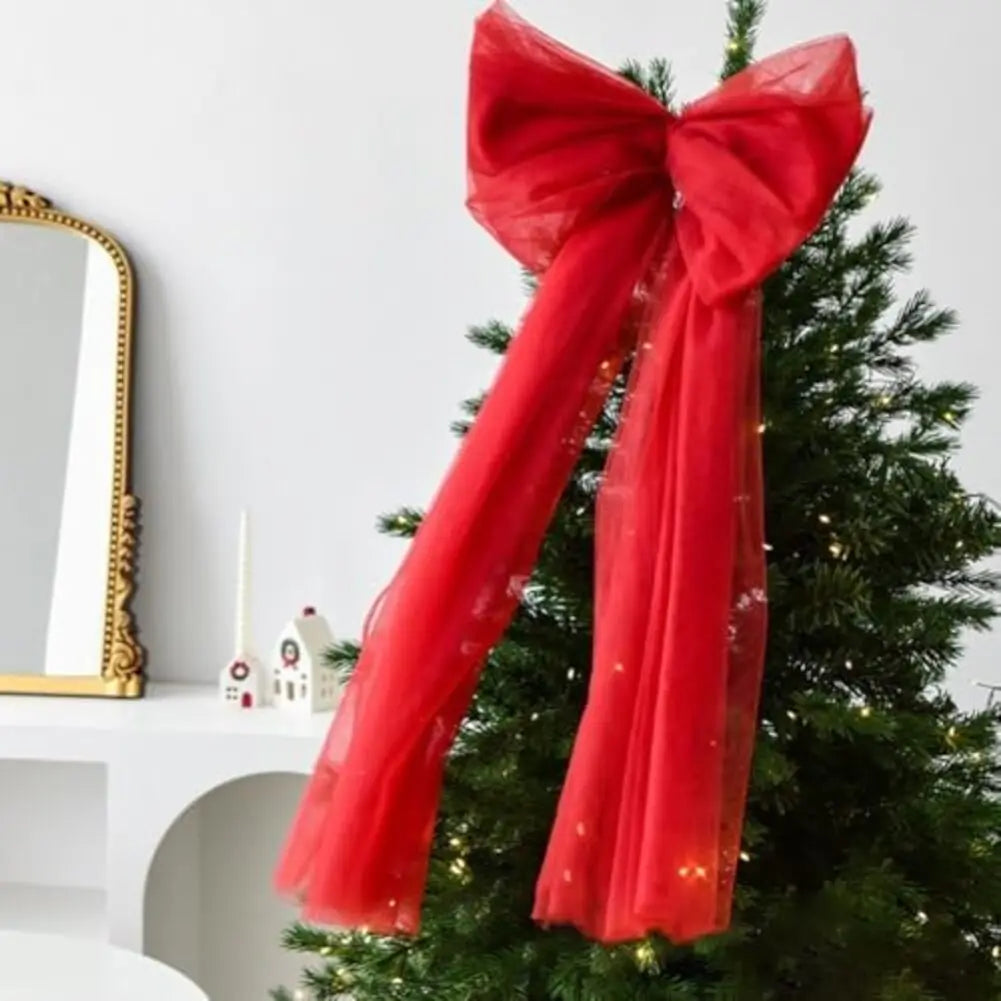 Decorative Tree Top Christmas Bow Ornament with Yarn Material for Holiday Decoration on Trees Wreaths and Garlands Seasonal Use