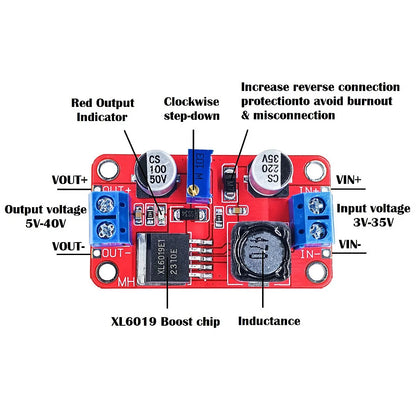 XL6019 DC-DC Step-Up Boost Converter Module 5A Adjustable 3.3-35V to 5V/6V/9V/12V/24V Power Supply Regulator