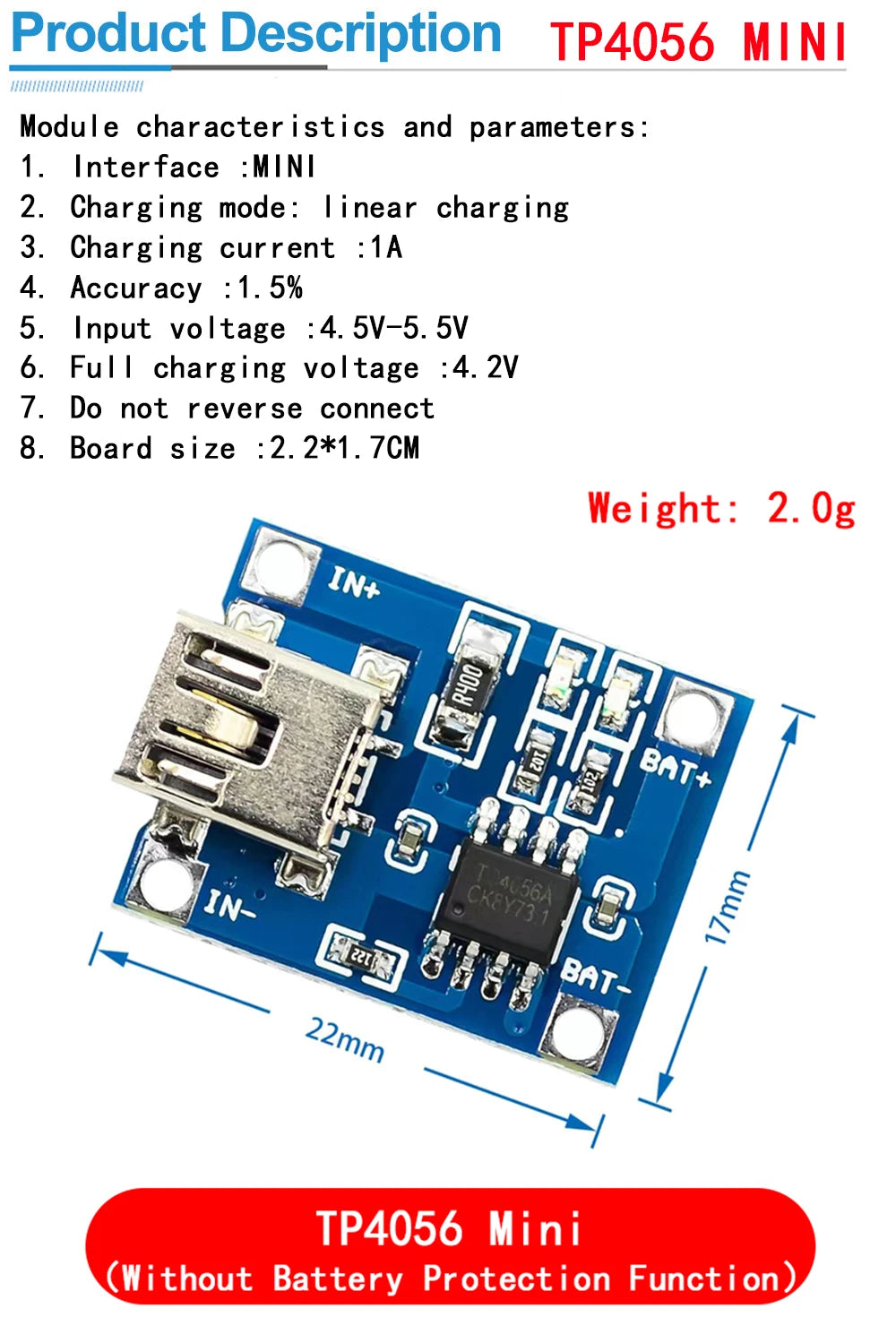 type-c/Micro USB 5V 1A 18650 TP4056 Lithium Battery Charger Module Charging Board With Protection Dual Functions 1A Li-ion