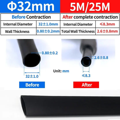5 Meter 4:1 Dual Wall Heat Shrink Tube with Glue Heat Shrinkable Tubing 4-32mm