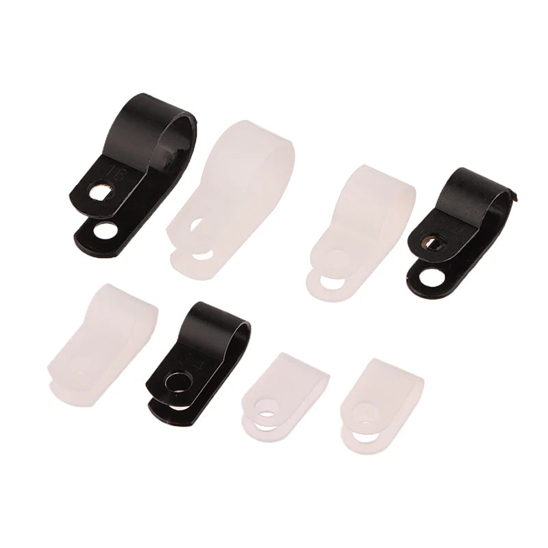 100Pcs/Pack U-Type R-Type Nylon Clamp Cable Clips Plastic Hose Fasteners Mount Fix Hardware Electrical Fitting Wire Management