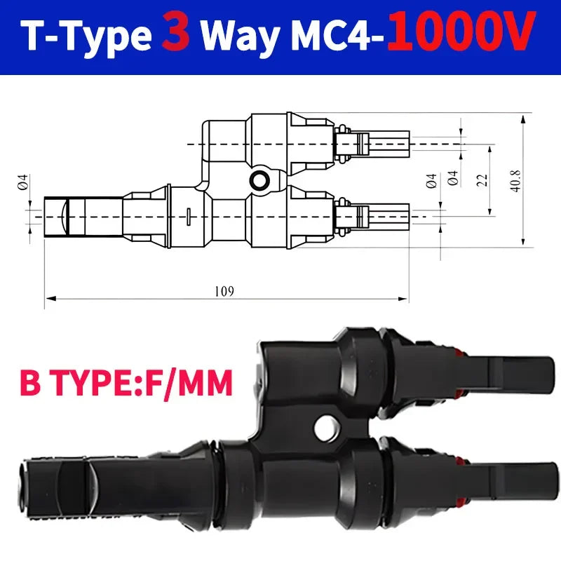 PV T Branch Photovoltaic Solar Connector 1000V 30A Male Female 1 to 2 3 4 5 6 PV Plug 2 3 4 5 6IN 1OUT Adapter