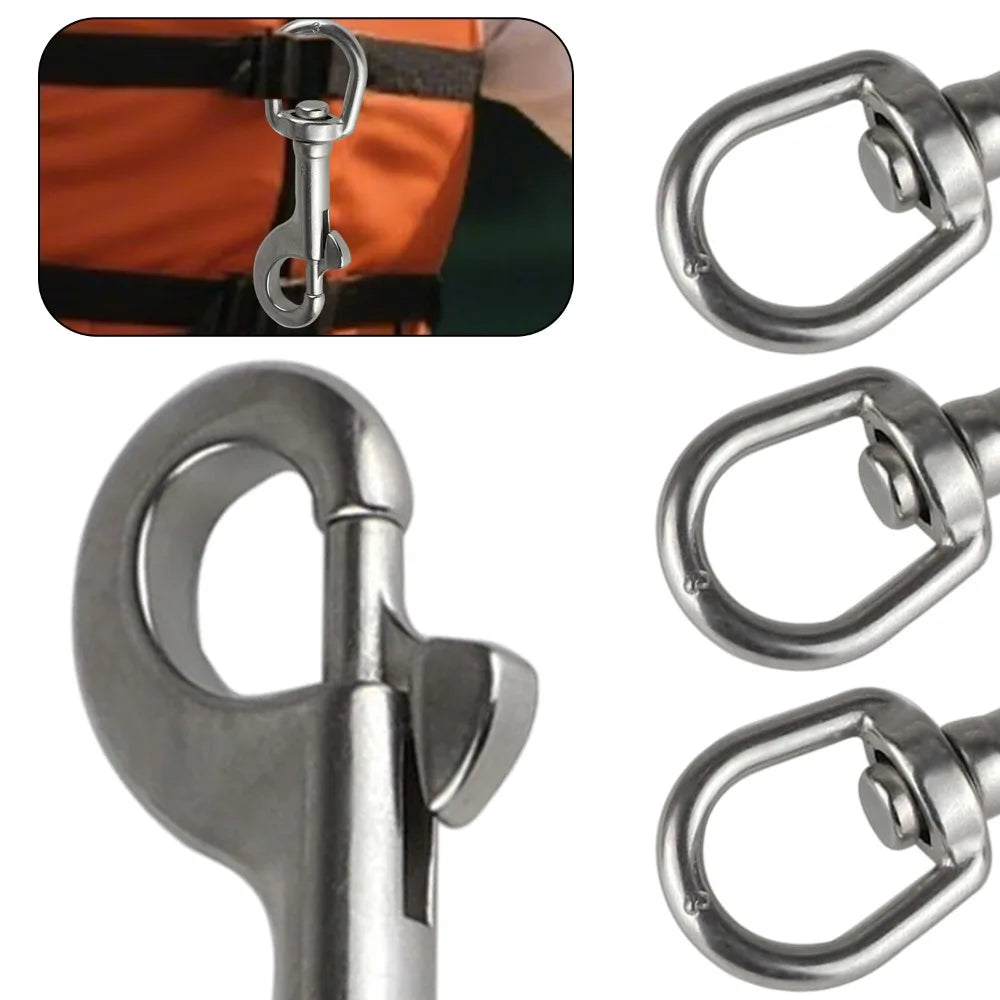 5/1pcs Stainless Steel Swivel Eye Bolt Spring Snap Hook Marine Diving D Ring Snap Hooks with Swivel for Scuba Diving Pet Leash