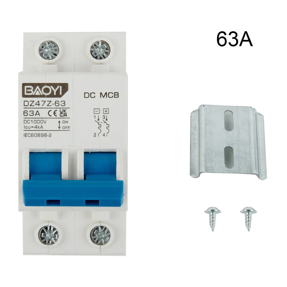 DC Miniature Circuit Breaker 2 Pole 1000V 32 Amp Isolator DC Disconnect Switch Thermomagnetic 10 A-63A 1.42 X 2.95 X 3.15 Inches