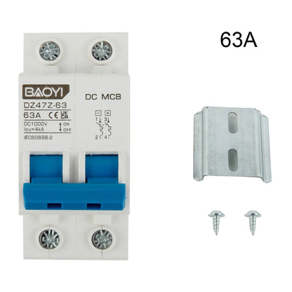 DC Miniature Circuit Breaker 2 Pole 1000V 32 Amp Isolator DC Disconnect Switch Thermomagnetic 10 A-63A 1.42 X 2.95 X 3.15 Inches