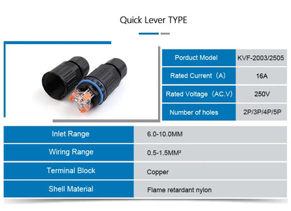 IP68 Waterproof Cable Connector Quick Connection KVSF-15 2 In 2 Out 2/3/4/5 Pin Electrical Terminal Adapter Wire Connector