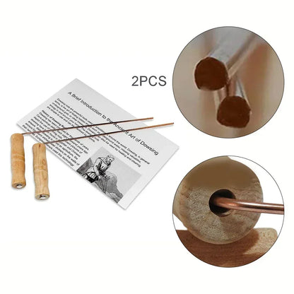 99.9% Pure Copper Divination Probes Rod with Wooden Handles, Round Copper Poles for Water Treasure