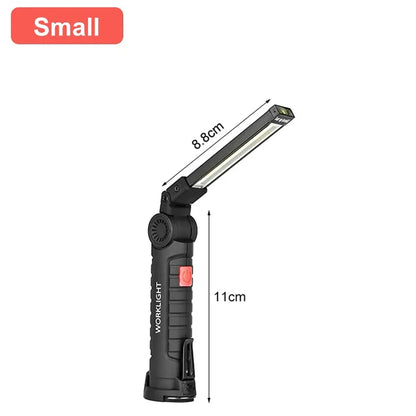 Folding COB XPE LED Work Light Flashlight USB Rechargeable Torch Magnetic Base & Hook, Emergency Car Inspection Lamp Red SOS