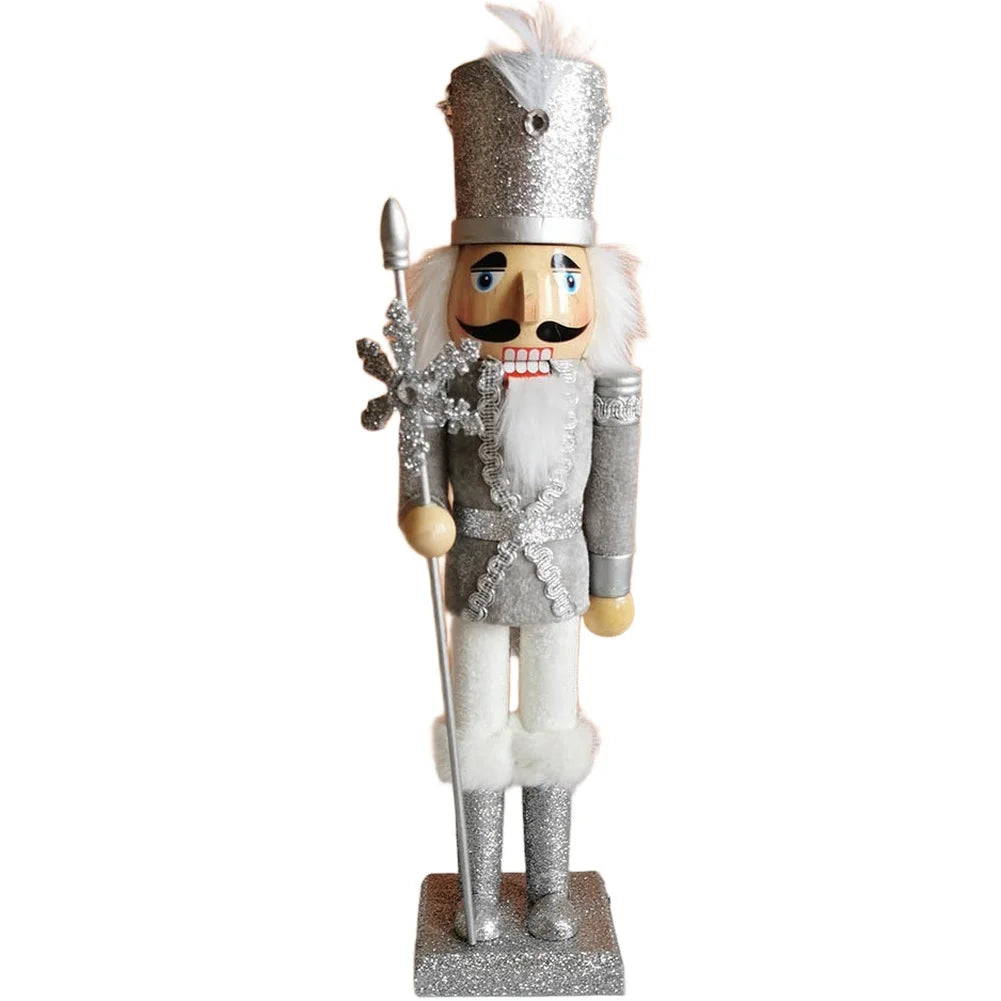 15 Inch Wooden Christmas Nutcracker with Gold Embellishments and Velvet Coat for Festive Mantel and Table Decorations