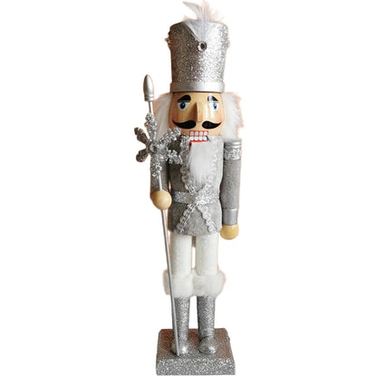15 Inch Wooden Christmas Nutcracker with Gold Embellishments and Velvet Coat for Festive Mantel and Table Decorations