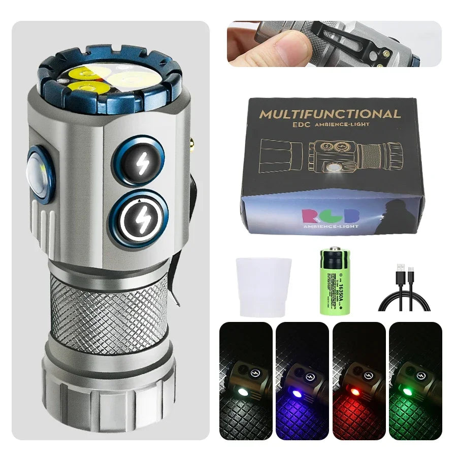 Mini LED Flashlight RGB Light Rechargeable Waterproof Pocket Torch