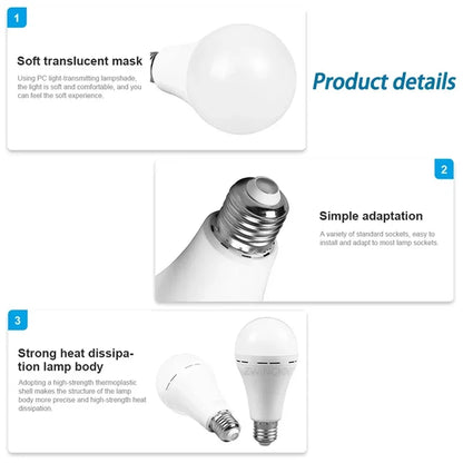 Portable E27 LED Bulb Lamps 9W 15W Rechargeable High Brightness LED Bulb Lights for Indoor Outdoor Camping Emergency Lighting