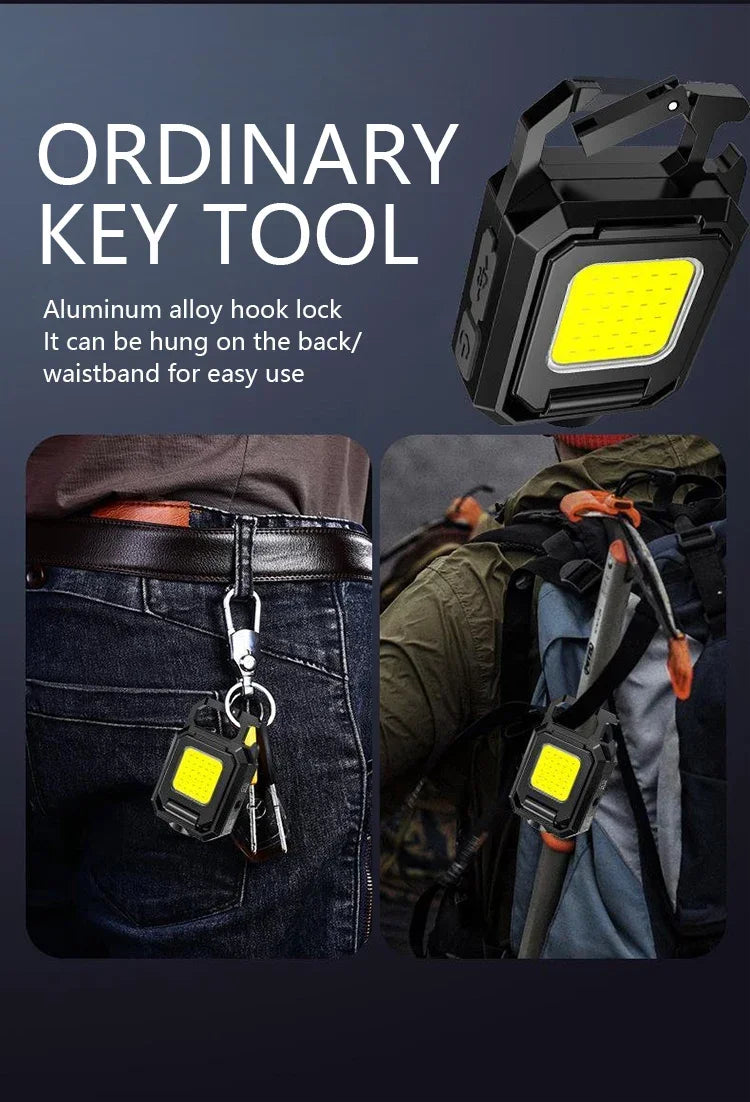COB Work Light USB Rechargeable Lamp Flashlight Mini Keychain Light with 90° Foldable Side Lights Super Bright Portable Lanterns