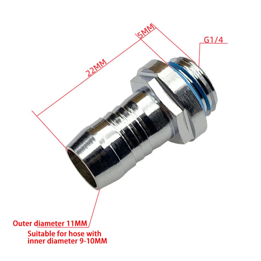Water Cooling Barb Fitting 2-Touch G1/4 Thread Hose Pagoda Connector with Waterproof Sealing Ring, 4–14mm