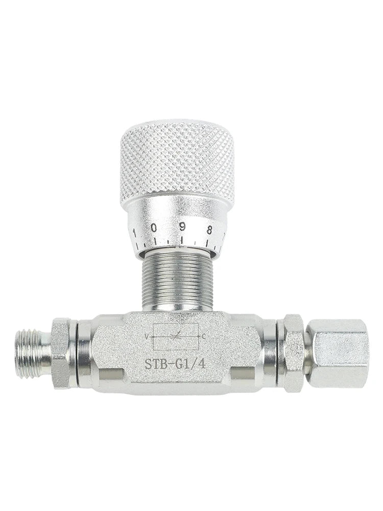 Two Way Throttle Valve with 08L Connector for Hydraulic and Pneumatic Circuits Carbon Steel Construction with NPT Female Thread