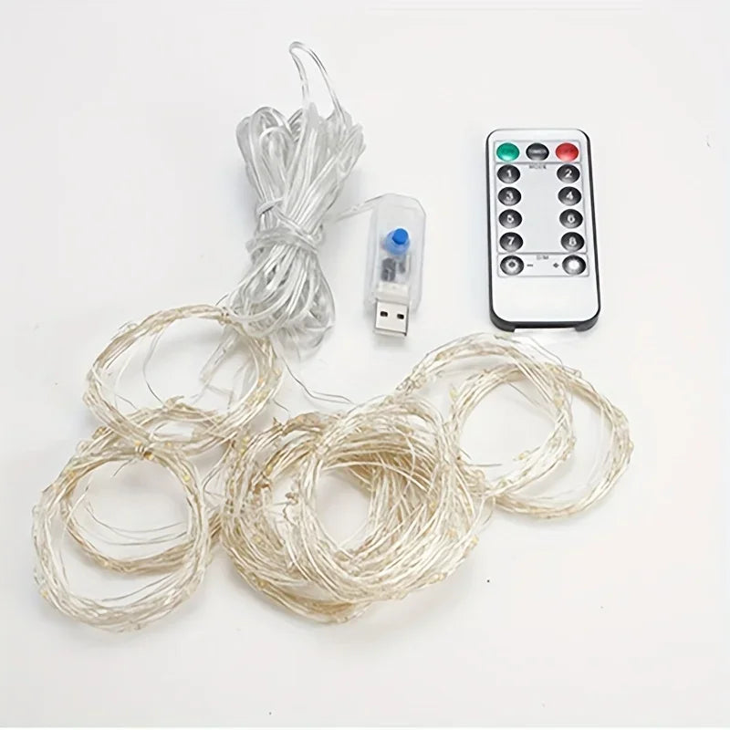 Xmas Holiday LED String Lights Remote Controlled 8 Modes Fairy Curtain USB Powered for Bedroom Living Room Decor 3x1M / 3x2M / 3x3M