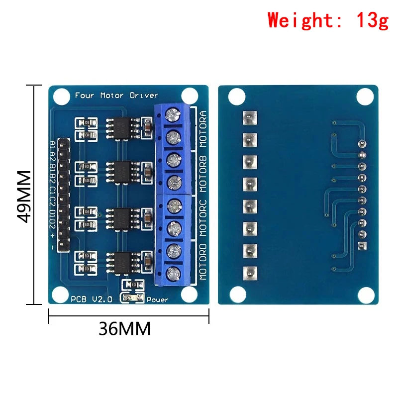 L9110S 4-Channel DC Motor Driver Module Dual H-Bridge 2.5V–12V 800mA for Robotics