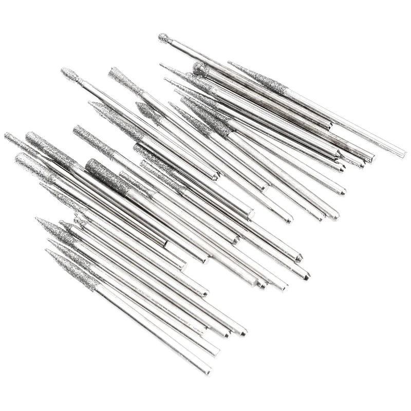 30pcs Diamond Burr Bits Set 1/8" Shank for Rotary Tools Carving Sanding
