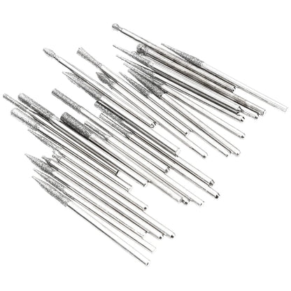 30pcs Diamond Burr Bits Set 1/8" Shank for Rotary Tools Carving Sanding