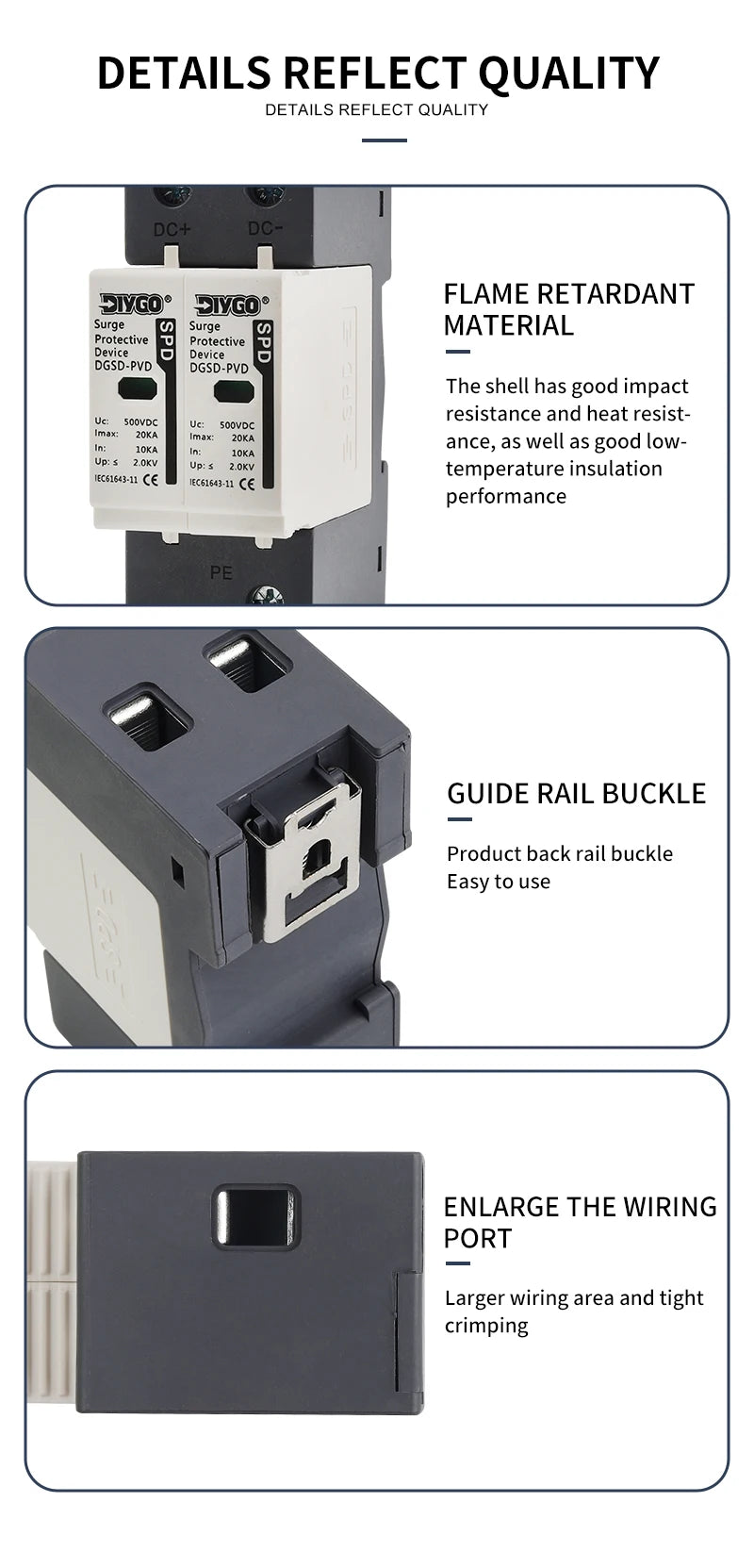 2P SPD DC 500V/600V/800V/1000V House Surge Protector Low-Voltage Arrester Device 10KA~60KA Protective Solar
