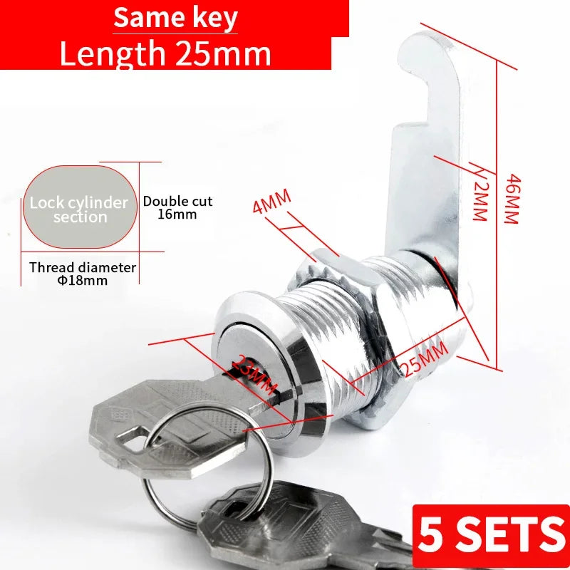 Cabinet Cam Lock Set Two-Sided Keyed Alike 16MM-30MM Cylinder Cam Locks for Mailbox File Drawer Compartment