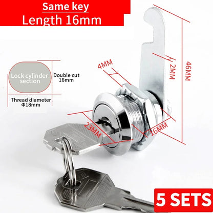 Cabinet Cam Lock Set Two-Sided Keyed Alike 16MM-30MM Cylinder Cam Locks for Mailbox File Drawer Compartment