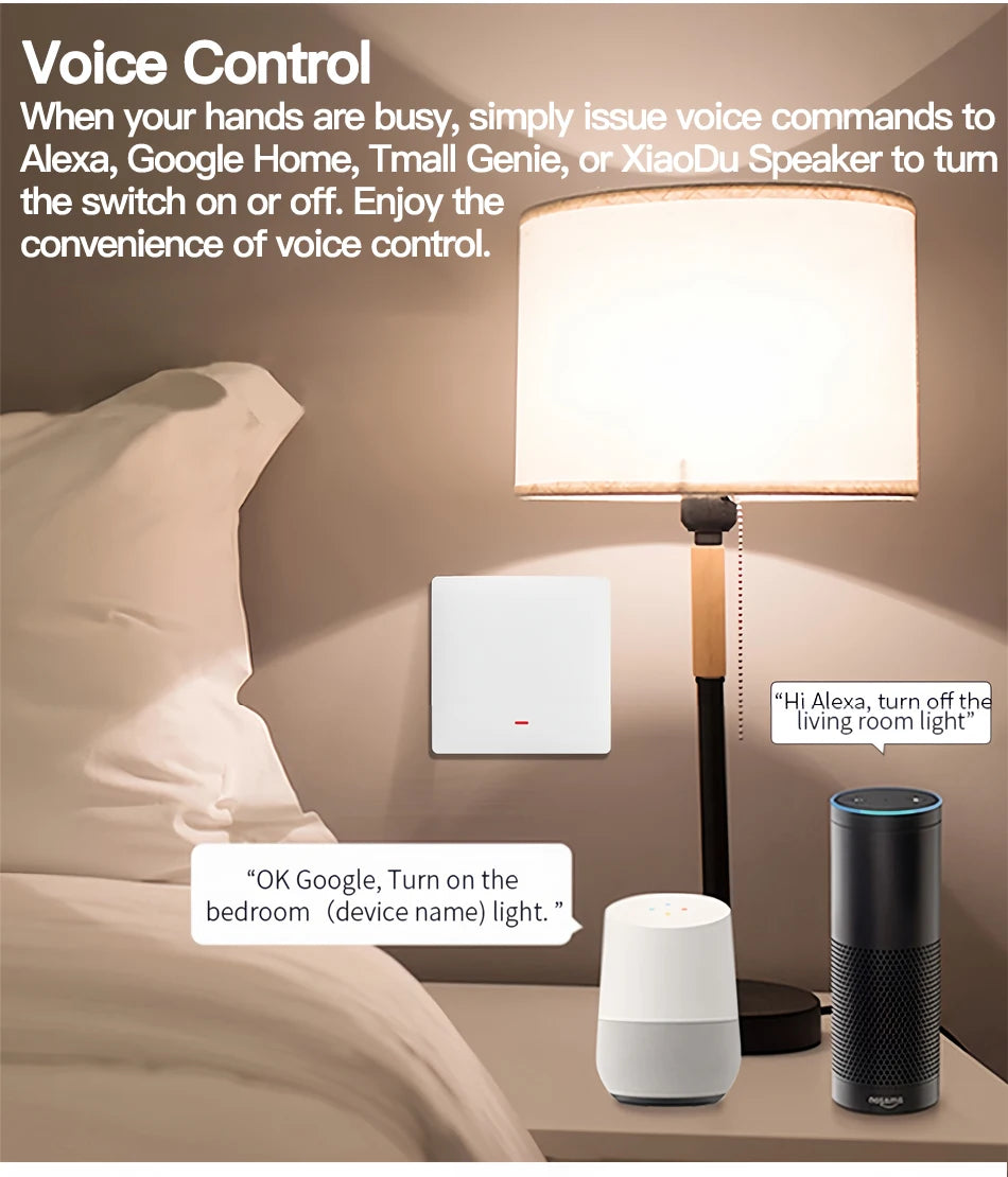 Tuya ZigBee Smart Light Switch No Neutral Wire 1/2/3 Gang Wall Touch Switch Works with Alexa Google Home