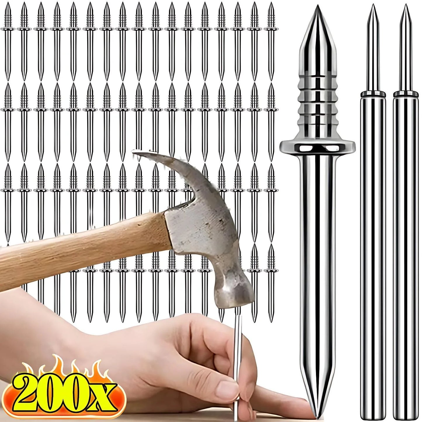 Double Head Seamless Nails — Skirting Board Thread Nail No-Trace Metal Rust-Proof Fixator for Wood 200pcs