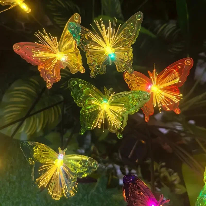 6/8 Heads Butterfly Fiber Optic Flower LED Lamp Solar Garden Light for Outdoor Yard Landscape Decoration