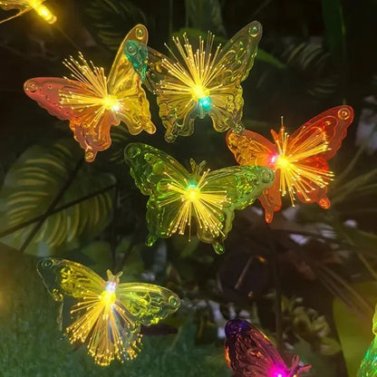 6/8 Heads Butterfly Fiber Optic Flower LED Lamp Solar Garden Light for Outdoor Yard Landscape Decoration