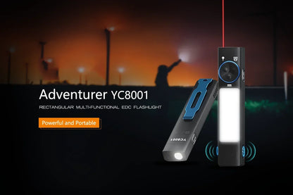 YC8001 Multifunctional Flat LED Flashlight Rechargeable EDC Torch with Tail Magnet Buzzer 365nm UV Light 3-mode Camping Lantern