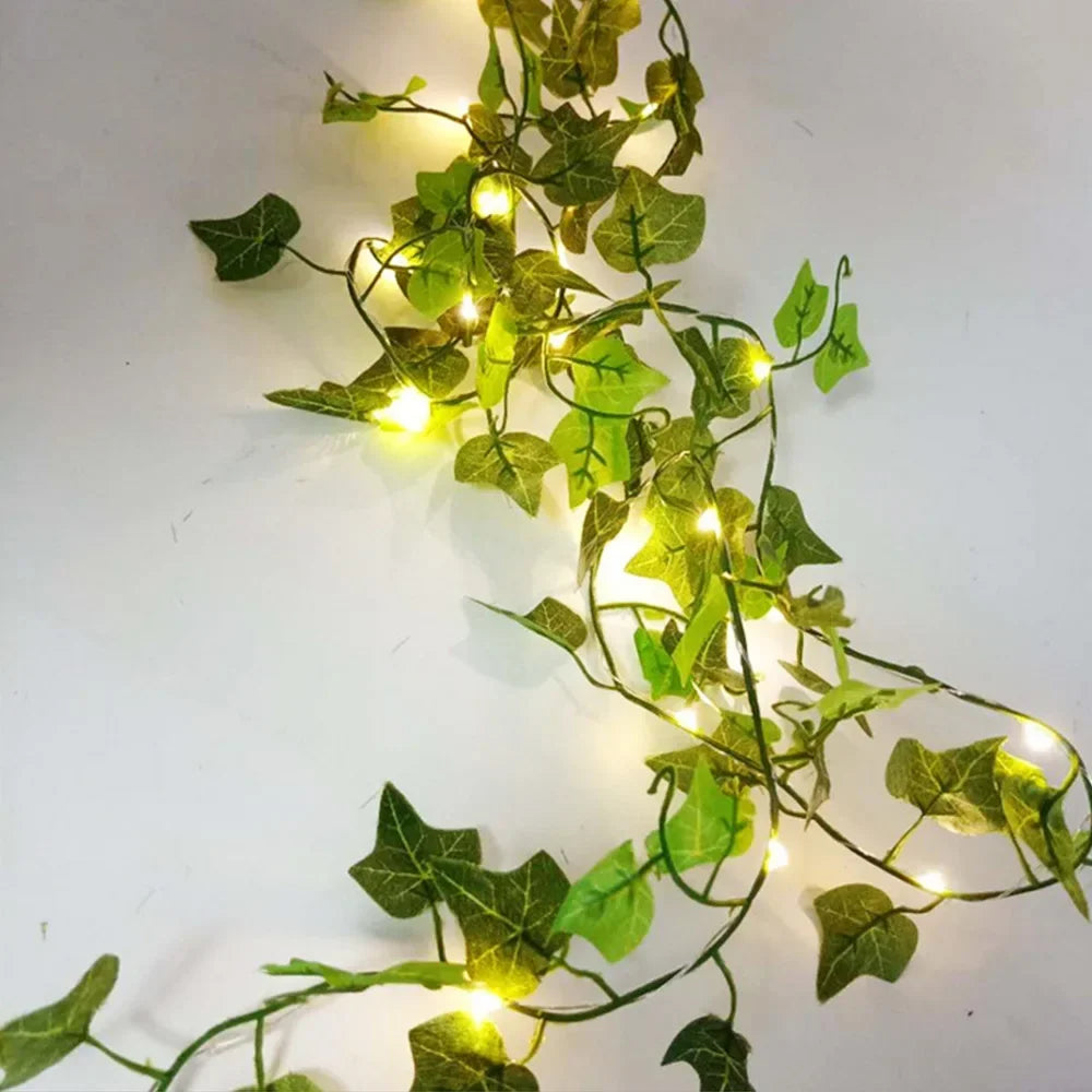 Christmas Battery Powered 2M-10M LED Ivy Fairy Lights Artificial Green Leaf String for Home Wedding Wreath Decor