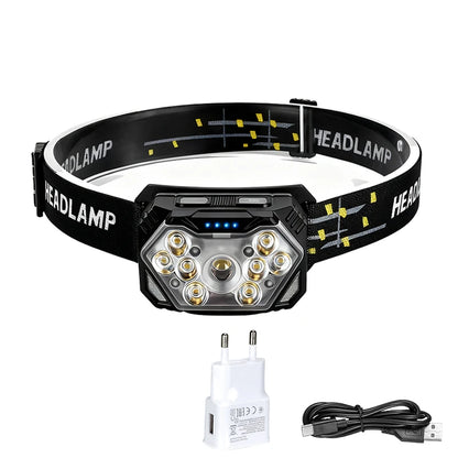 Rechageable LED Motion Sensor Headlight 9 Led Strong Light Headlamp Portable Fishing Camping Outdoor Head Lamp Work Flashlight