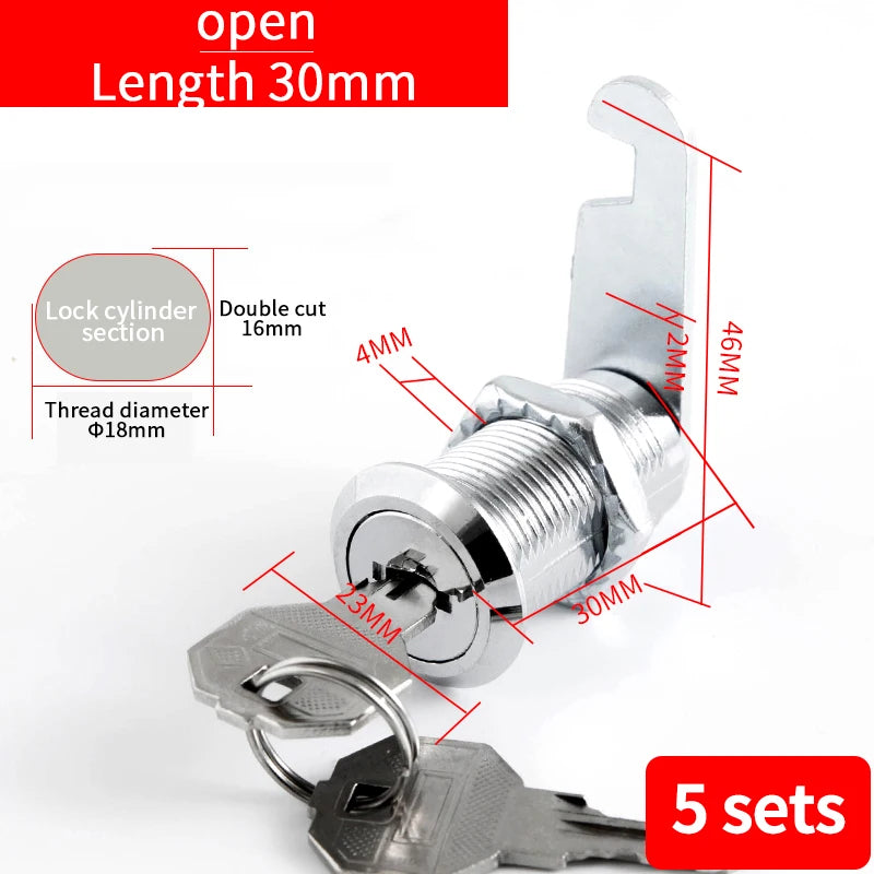 Cabinet Cam Lock Set Two-Sided Keyed Alike 16MM-30MM Cylinder Cam Locks for Mailbox File Drawer Compartment