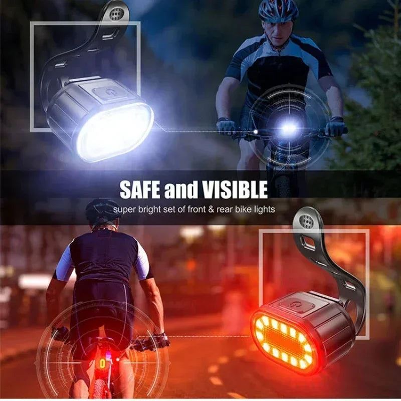 Rechargeable Bike Light Set Front Light with Taillight Mini Night Safety Warning Bicycle Accessories for Night Outdoor Cycling