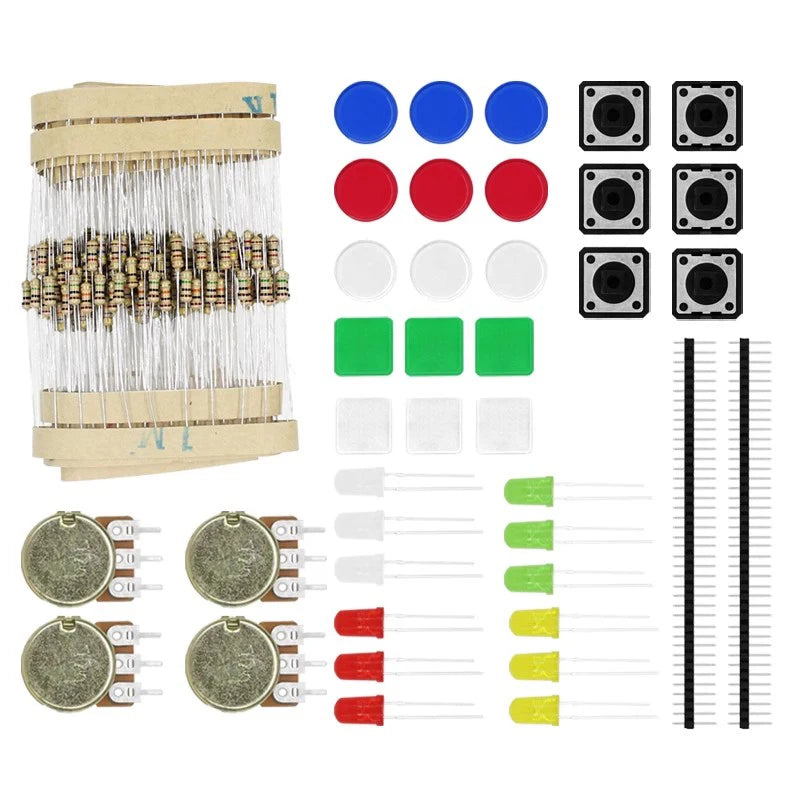 Handy Portable Resistor Kit for Arduino Starter Kit with LED, Potentiometer, Tact Switch, and Pin Header