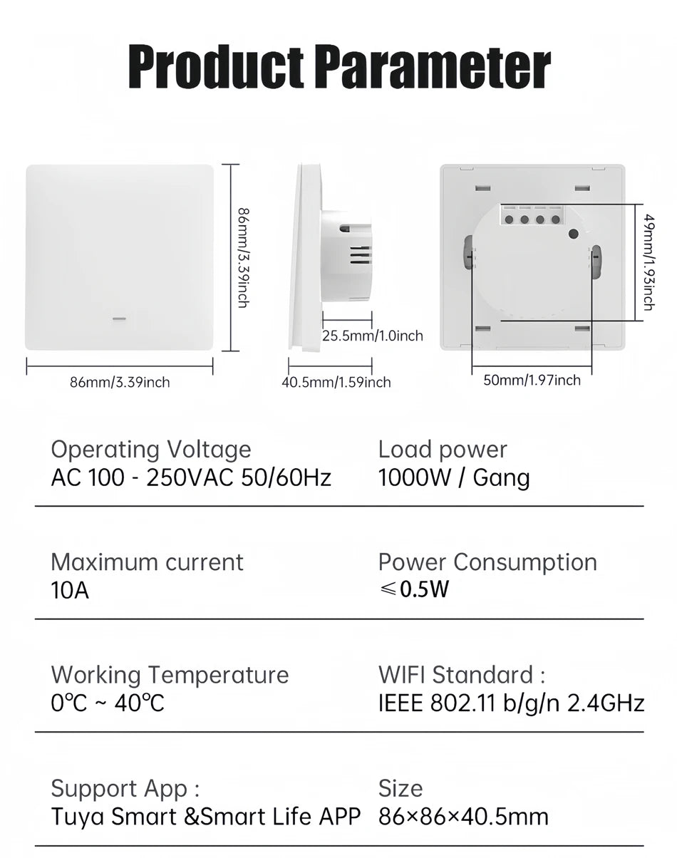 Tuya ZigBee Smart Light Switch No Neutral Wire 1/2/3 Gang Wall Touch Switch Works with Alexa Google Home