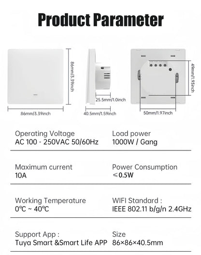 Tuya ZigBee Smart Light Switch No Neutral Wire 1/2/3 Gang Wall Touch Switch Works with Alexa Google Home