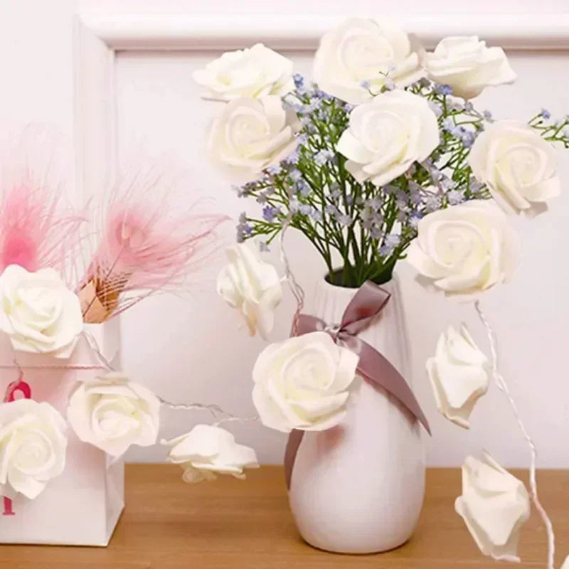 Battery Powered LED Rose Flower String Lights Night Lamp for Wedding Party Valentines Day Decoration Garland