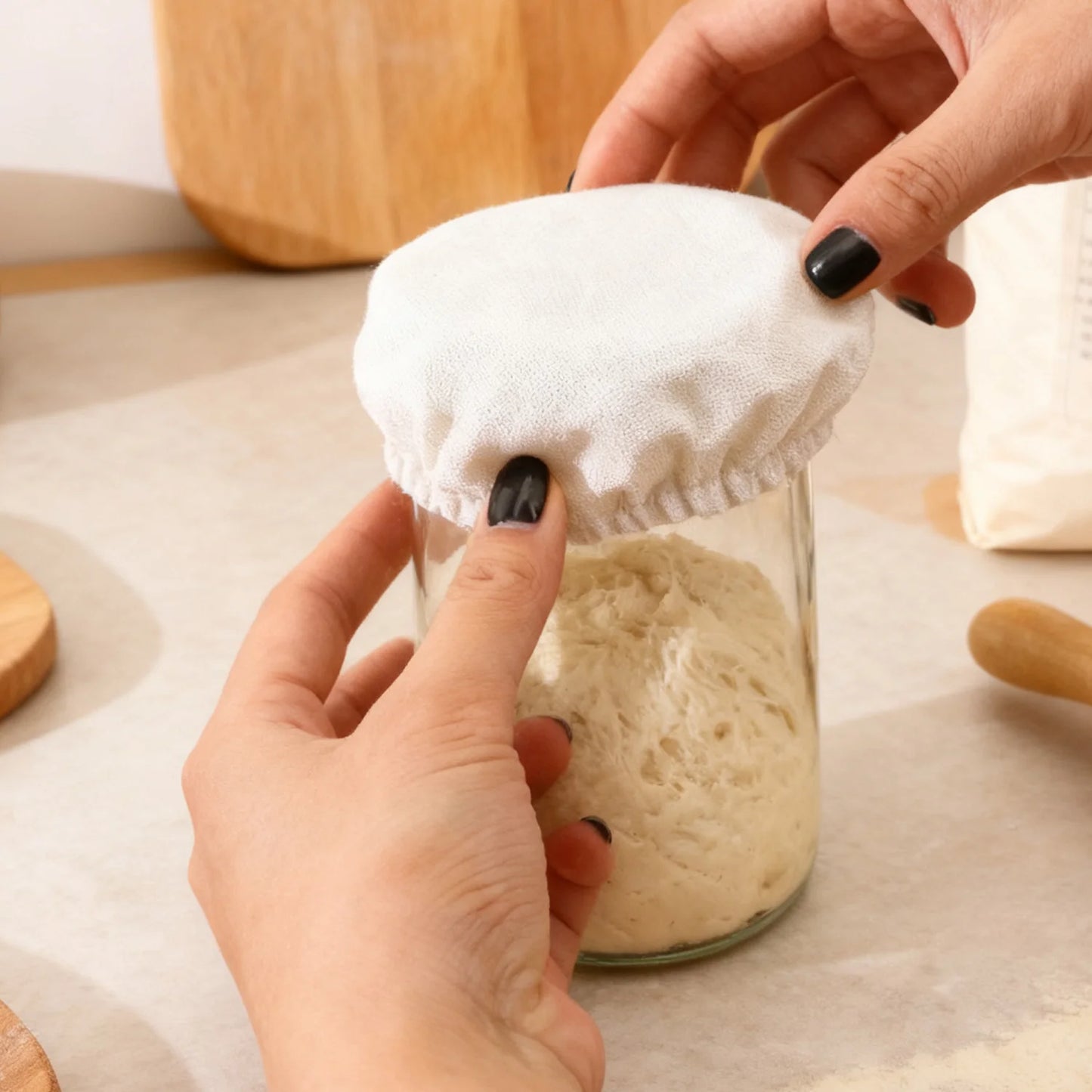 Elastic Cloth Jar Covers, Reusable Cloth Covers for Sourdough Starter Jars, Elastic Bread Fermentation and Proofing Cover