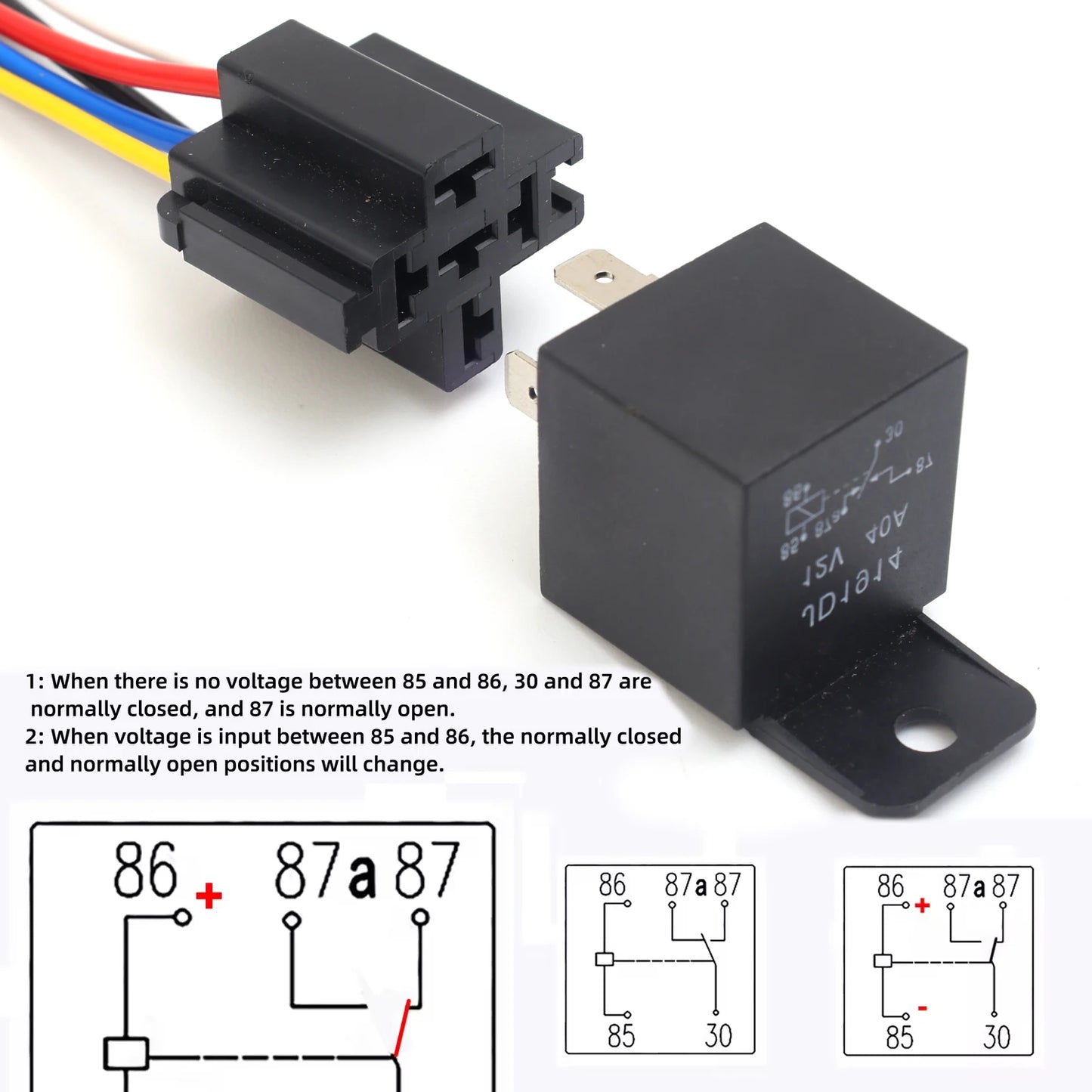 12V 40A Waterproof Automotive Relay 5Pin with Harness Socket 1/5pcs