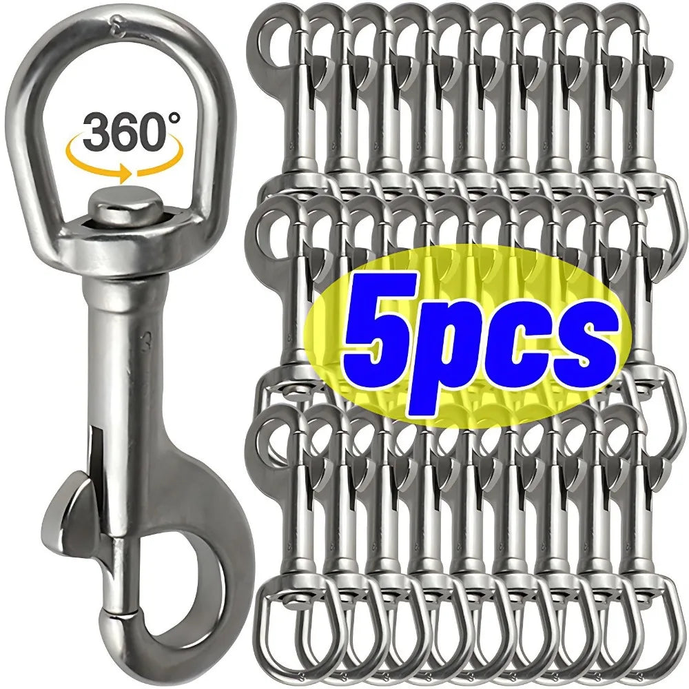 5/1pcs Stainless Steel Swivel Eye Bolt Spring Snap Hook Marine Diving D Ring Snap Hooks with Swivel for Scuba Diving Pet Leash