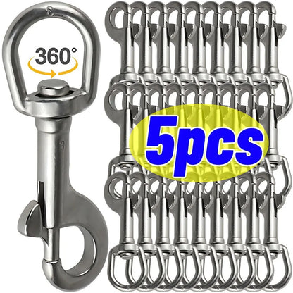 5/1pcs Stainless Steel Swivel Eye Bolt Spring Snap Hook Marine Diving D Ring Snap Hooks with Swivel for Scuba Diving Pet Leash